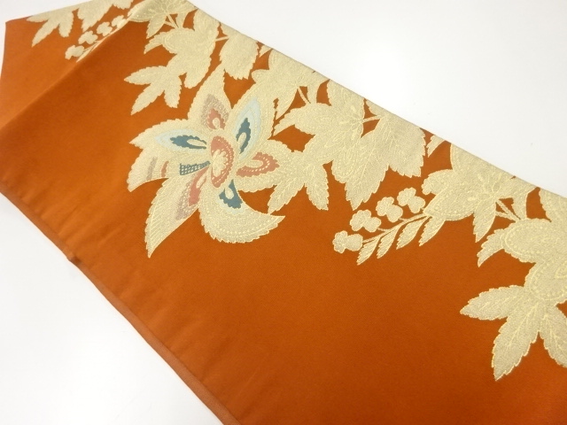 JAPANESE KIMONO / ANTIQUE NAGOYA OBI / SILK / WOVEN FLOWER